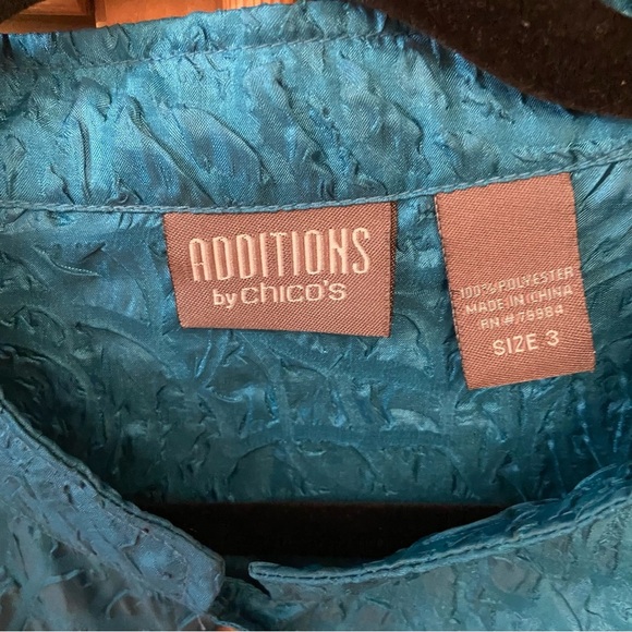 CHICO'S ADDITIONS CRINKLE TOP Size XL Peacock Blue Shimmer Shacket Lightweight - Picture 10 of 12